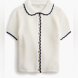 J CREW CARDIGAN SWEATER CROCHET WHITE NAVY LARGE NEW